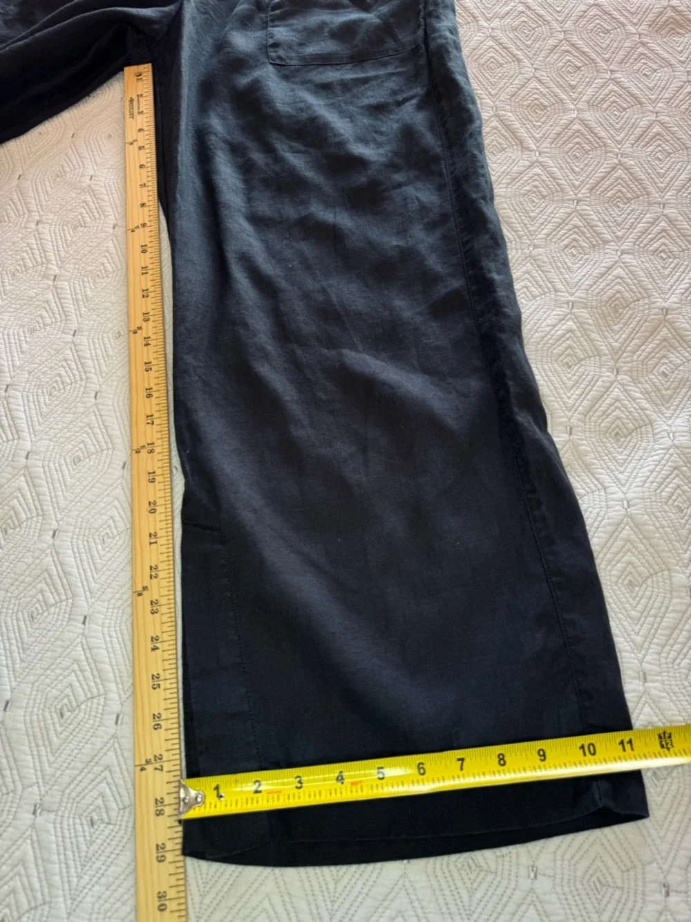 Athleta Retreat  Black Wide Leg Linen Drawstring Pants  Size Large